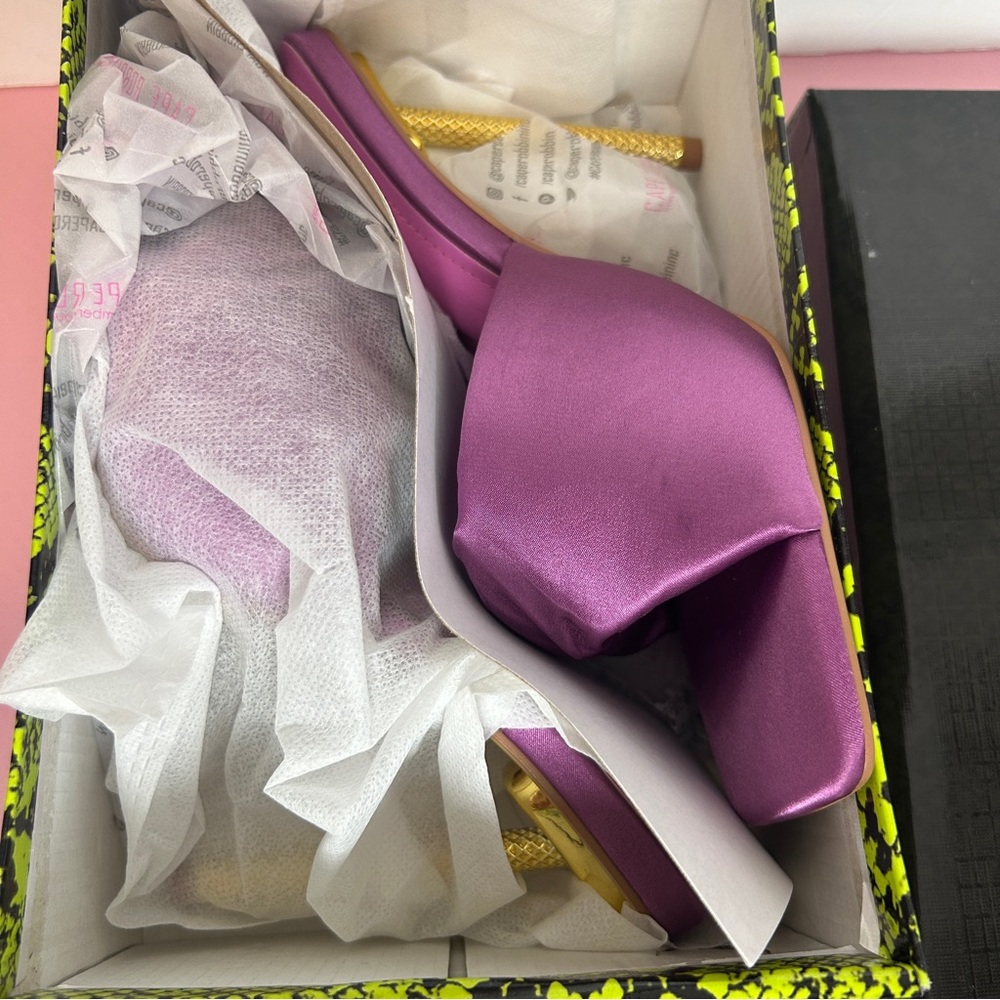 Cape Robbin Quin Square Toe High Heel Mules in Pink Satin NIB - Picture 6 of 7